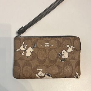 Coach Brown Signature Snoopy Canvas Wristlet